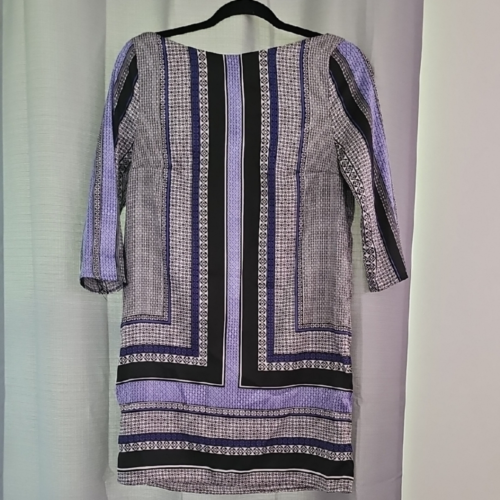 H&M Black, White, And Blue Sheath Dress with Bateau Neckline